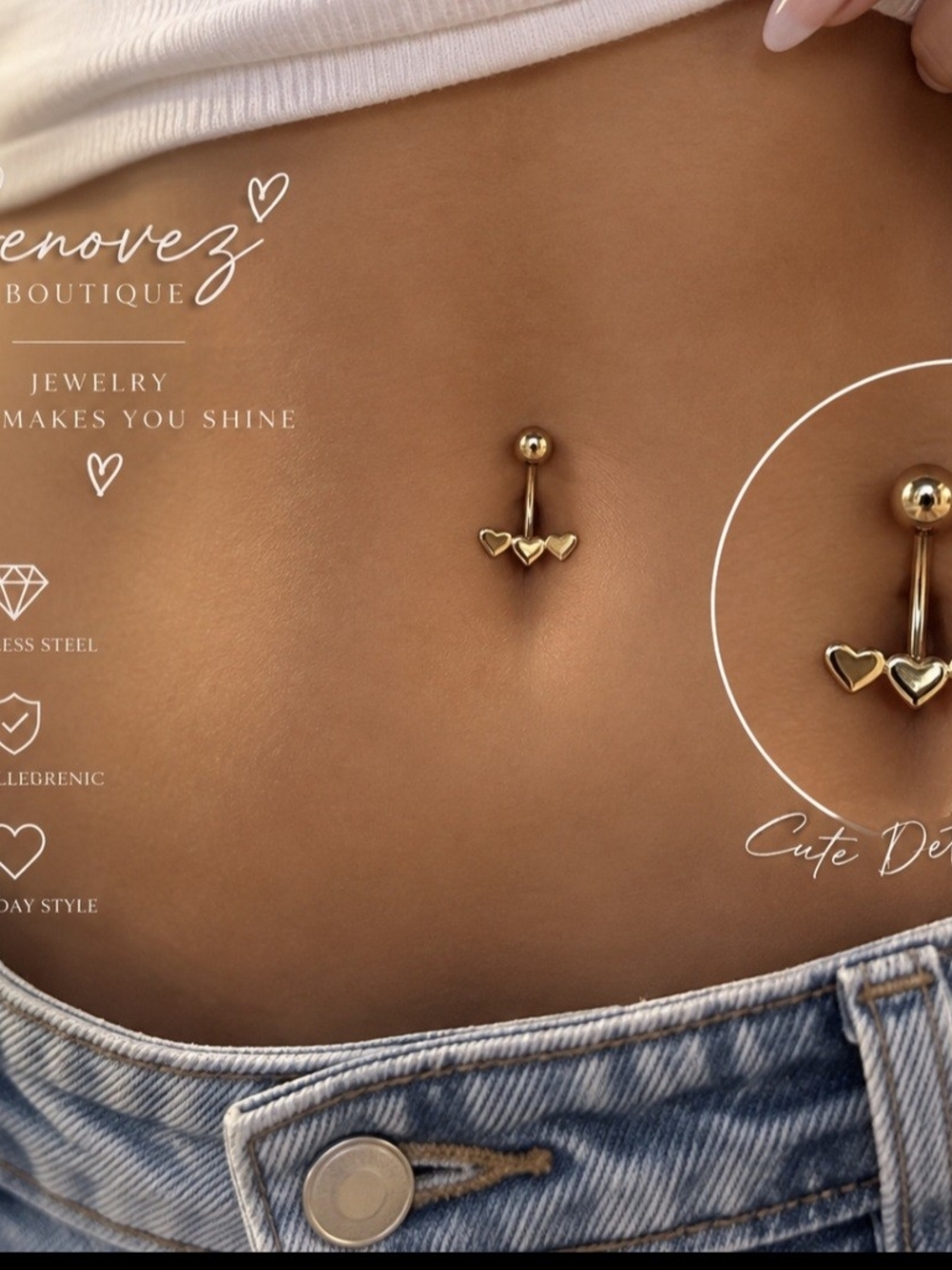 Ping Gold Triple Heart Navel Ring